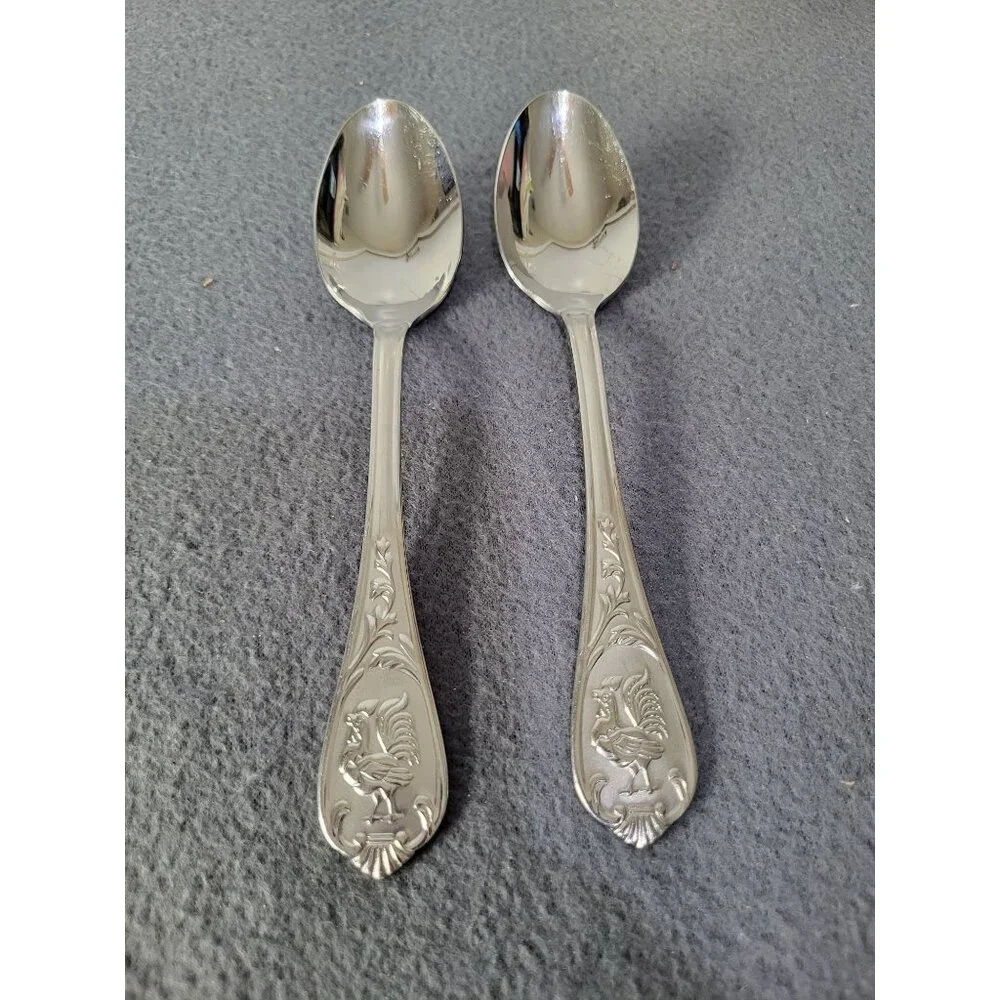 Rooster Chicken Farmhouse Set of 2 Teaspoons Stainless Steel Decorative